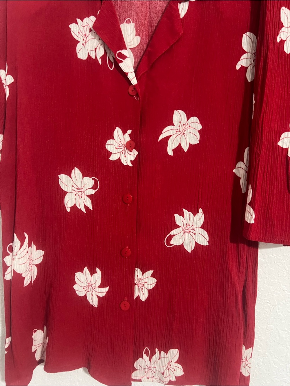 California Krush Red Floral Two Piece Short /Shirt Set Small Short Sleeve #781 - Picture 4 of 7